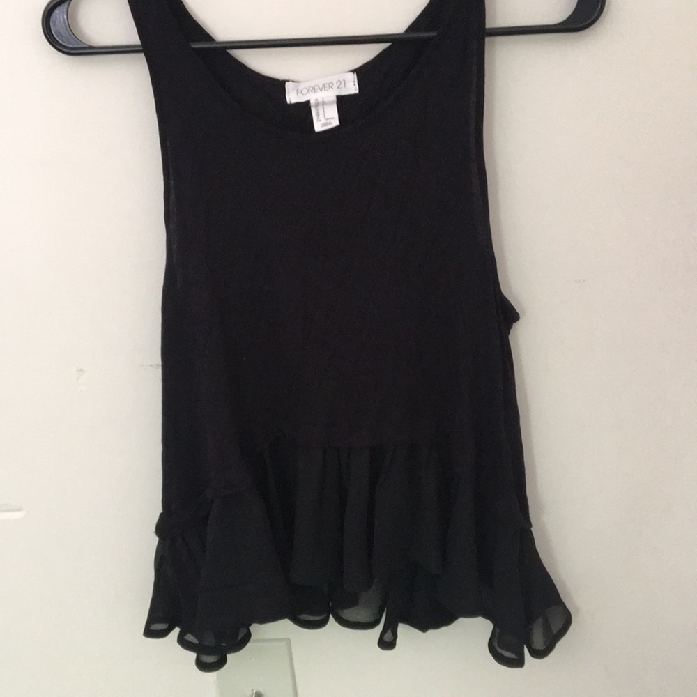 Black tank top with lace fringe